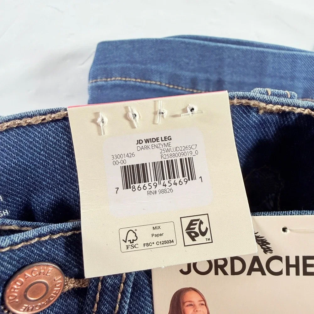 Jordache Girls Cloud Drape Wide Leg Denim Jeans Dark Enzyme Stretch Size 5 NWT